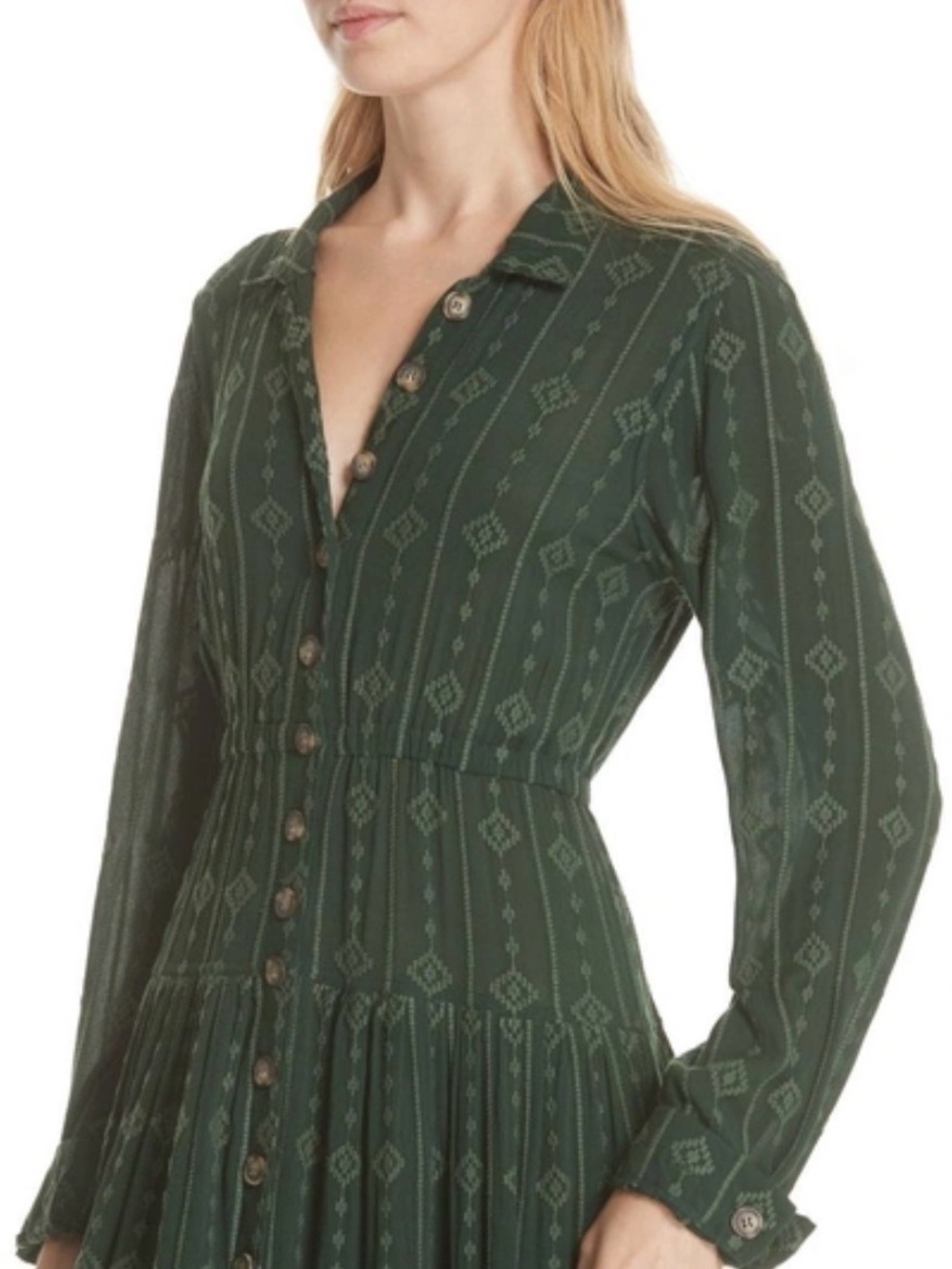 Free People Diamond Head Embroidered Midi Dress Green M - Picture 6 of 16